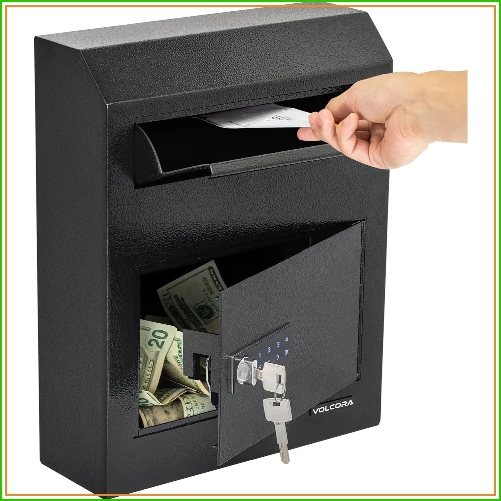 Key Drop Box with Lock, Digital Keypad Depository Safe, Wall Mount Mailbox, Cash Drop Box for Business Indoor Use