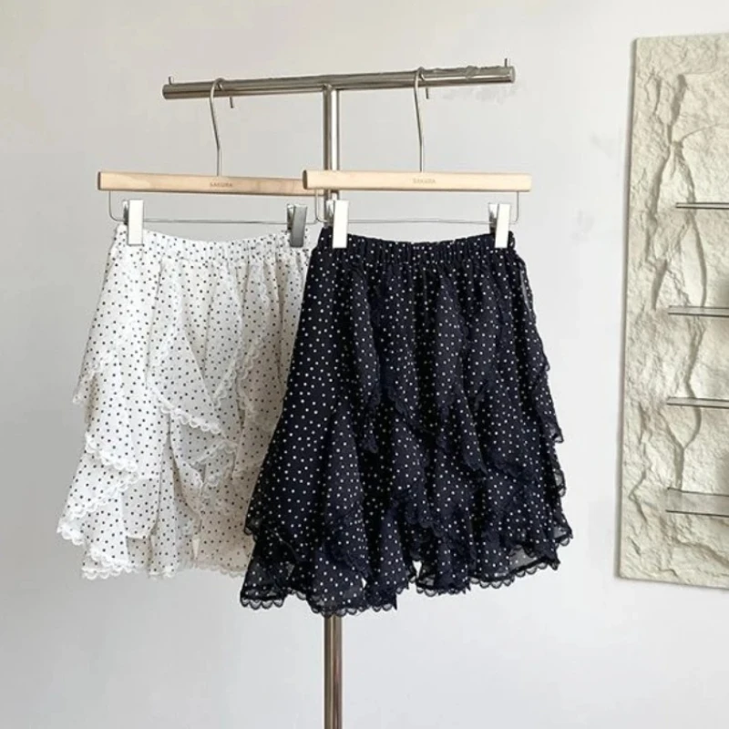 

Y2K Vintage Irregular Polka Dot Lace Patchwork Mini Skirt Women Casual Ruffle A-line Skirts Fairy Sweet Fashion Skirts New