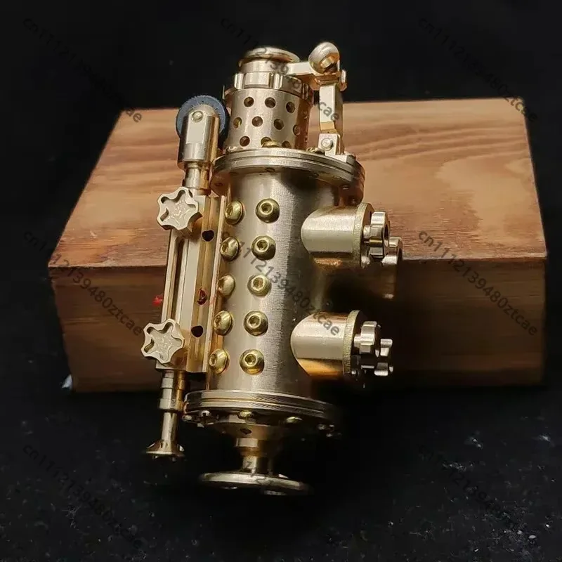 Steampunk Steam Engine Retro Lighter, 99.9% Pure Copper Craft, Classic Flint Ignition Design, Empty Refillable for Lamp Oil