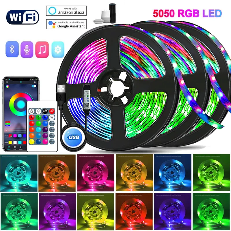 RGB 5050 Led Strip Lights Bluetooth App Control 5V USB Luces Led Diode Flexible Ribbon Tape for Room Decoration Christmas Lights