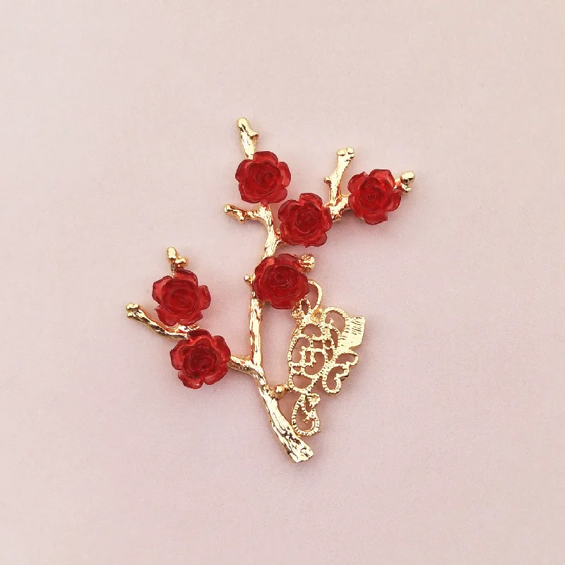 5 Pcs Resin Flower Alloy Rhinestone Pearl Branches Leaves Button For DIY Clothing Bag Plate Buckle Handmade Jewelry Accessories