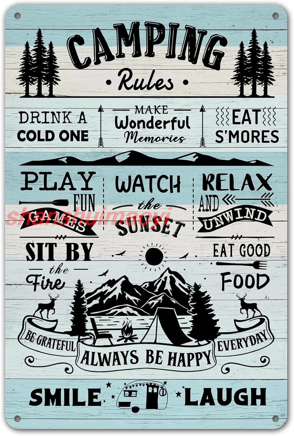 Camping Rules Sign Funny Camping Wall Decor For Camper, Cabin, Rv Outside Inside Use 12 x 8 Inch (271) 1pc shanshui sign