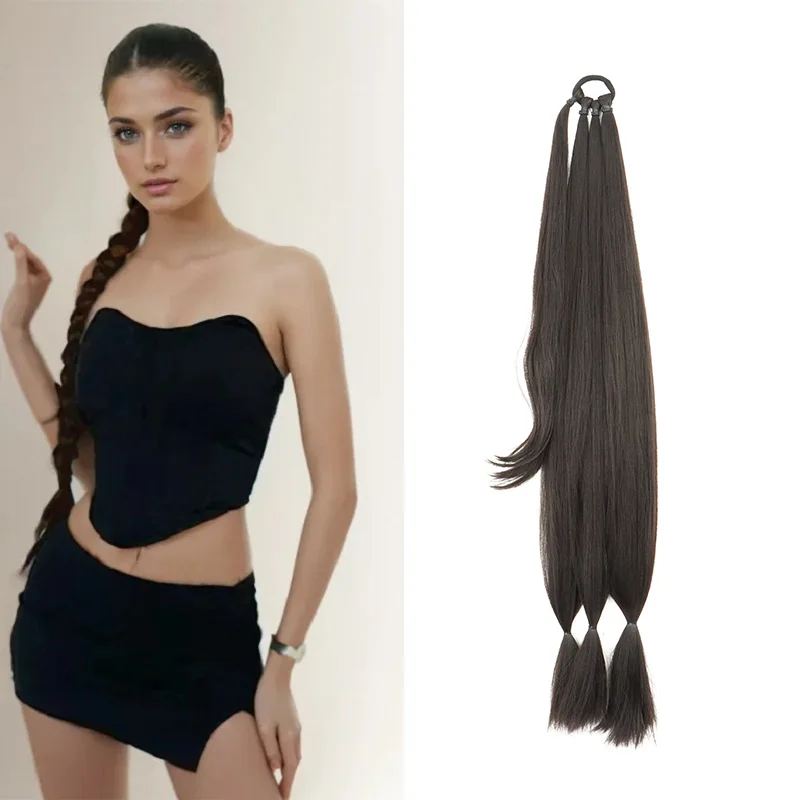 

30Inch Synthetic Long Braided Ponytail Hair Extension DIY Box Braid Hairpiece Heat Resistant Ponytail for Women