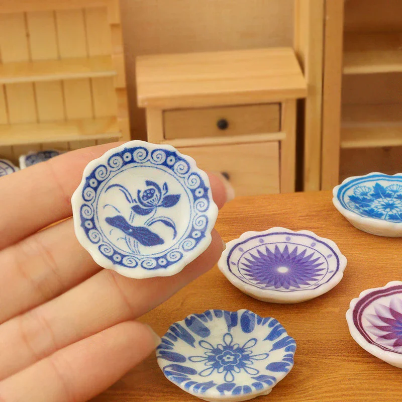 5 szt. Miniaturowe talerze do domku dla lalek w skali 1:12, akcesoria do symulacji kuchni, dekoracja sceny domku dla lalek, zabawka