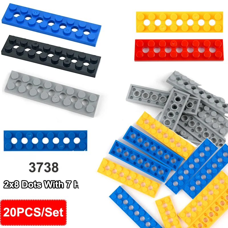 

20 шт. тонкая пластина 2x8 точек с 7 отверстиями, маленькие строительные кирпичи, объемные технологические детали 3738, собранные игрушки, аксессуары для блоков MOC