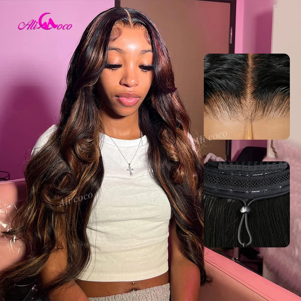 P1B/30 Highlight Color 13x6 Drawstring Glueless Body Wave Wig Brazilian Human Hair 13x4 Transparent Lace Front Wig 180 Density