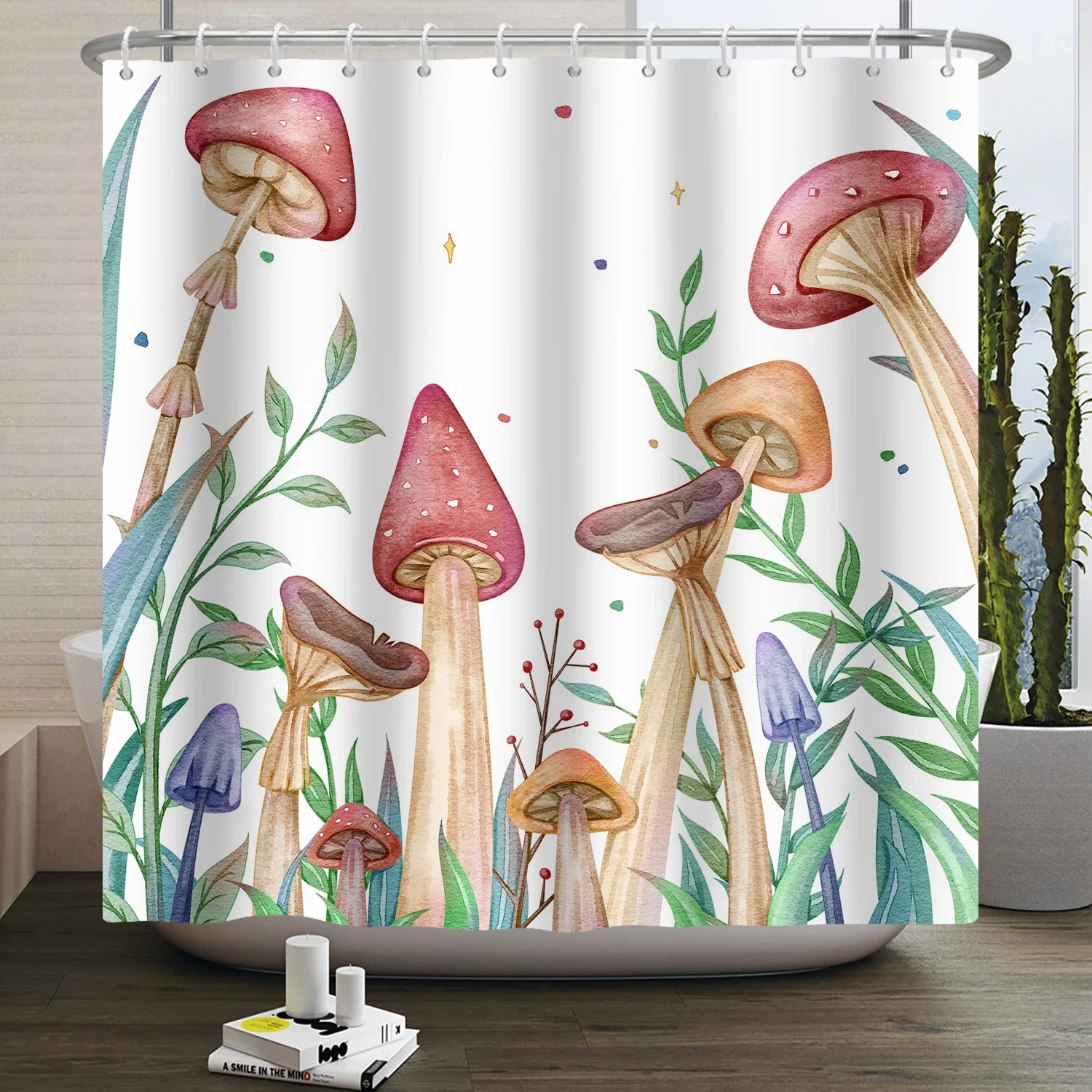 Funny Mushroom Shower Curtain Cute Butt Mushroom Botanical Psychedelic Minimalistic Aesthetic Plants Waterproof Bathoom Curtain