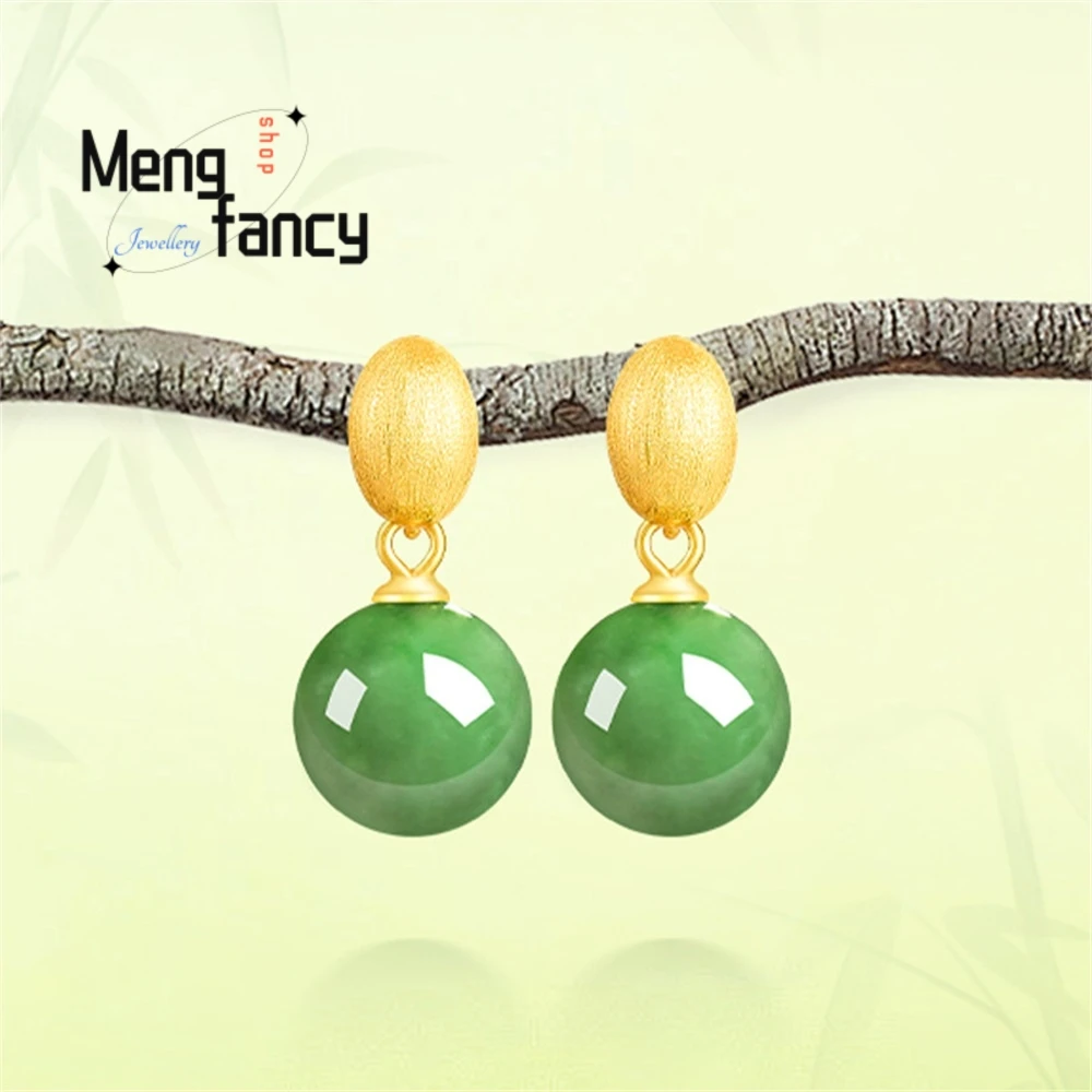 

S925 Silver Set With Spinach Green Natural Jadeite And Jade Round Stud Earrings Luxury Quality Fashion Jewelry Exquisite Charms