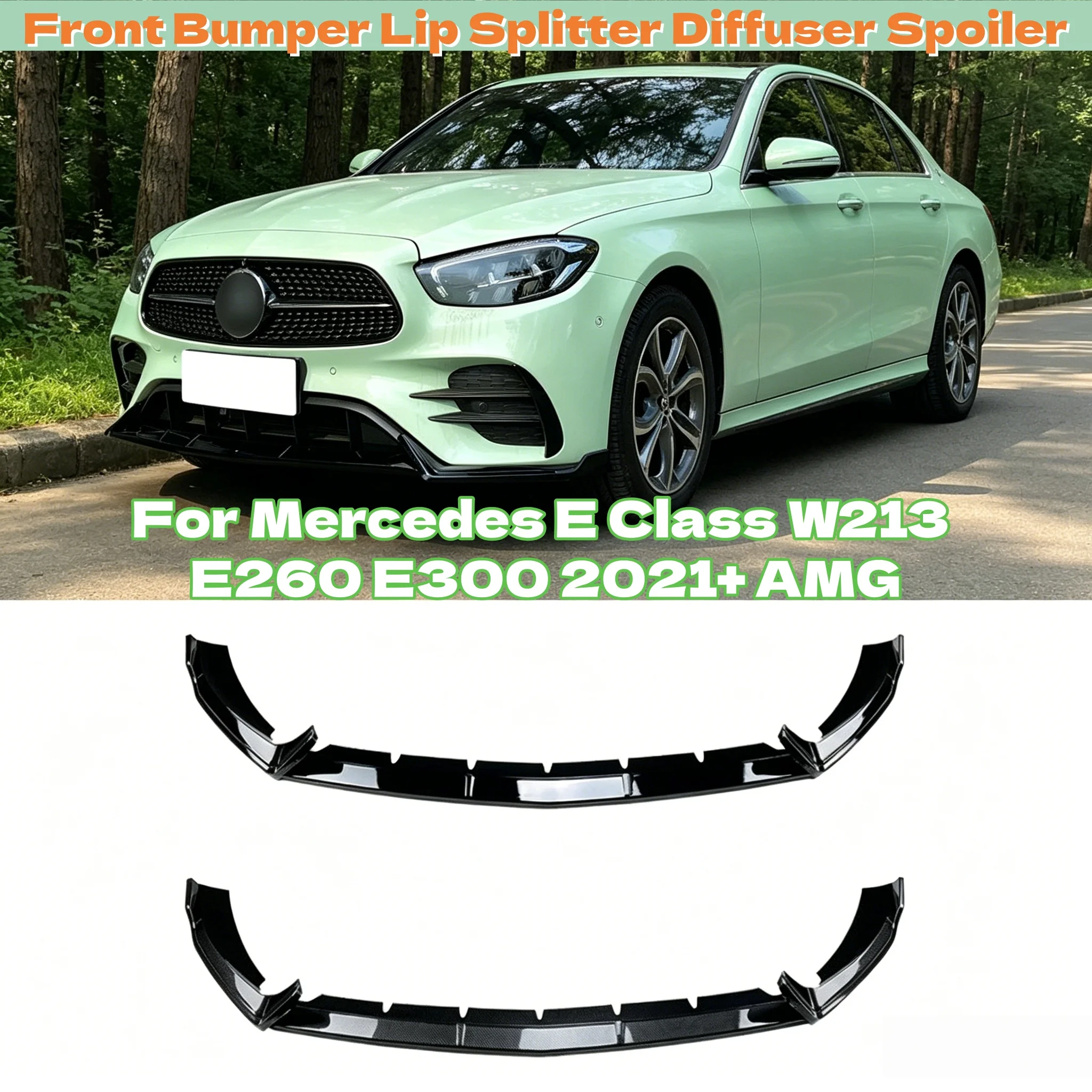 

For Mercedes E Class W213 E260 E300 2021+ AMG 3pcs Car Front Bumper Chin Guard Car Styling Front Lip Spoiler Body Kits