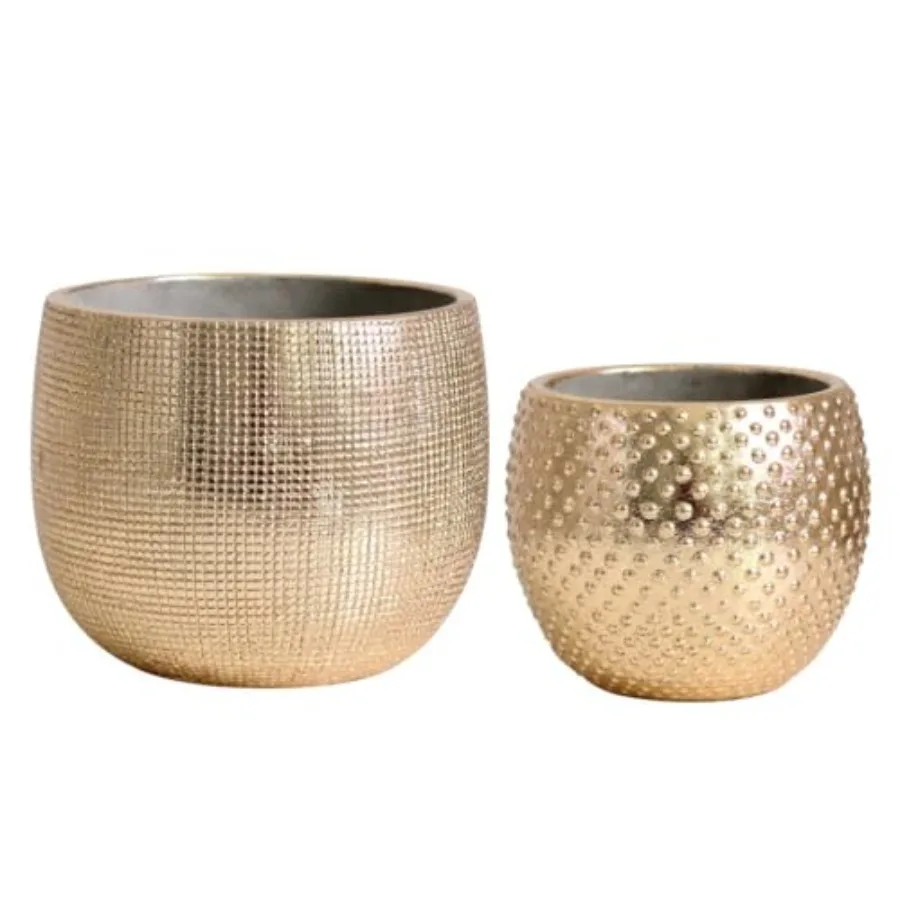 

Bali Ceramic Gold Foil Plant Pot Set 26.6 + 5.5 Inch Indoor Planters Cement Outdoor Flower Pots