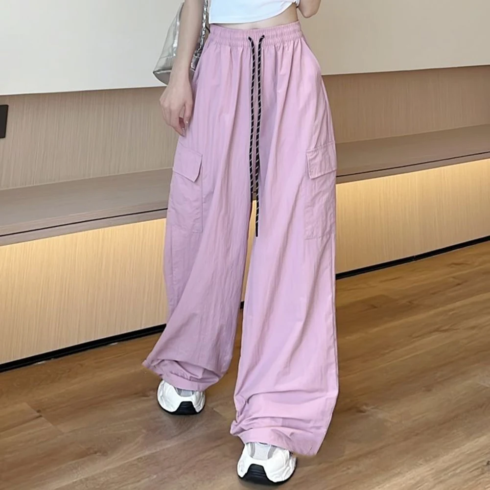 High Waist Loose Straight Wide Leg Pants Women Thin Casual Sports Workwear Trousers Full Length Solid Color Ladies Bottoms