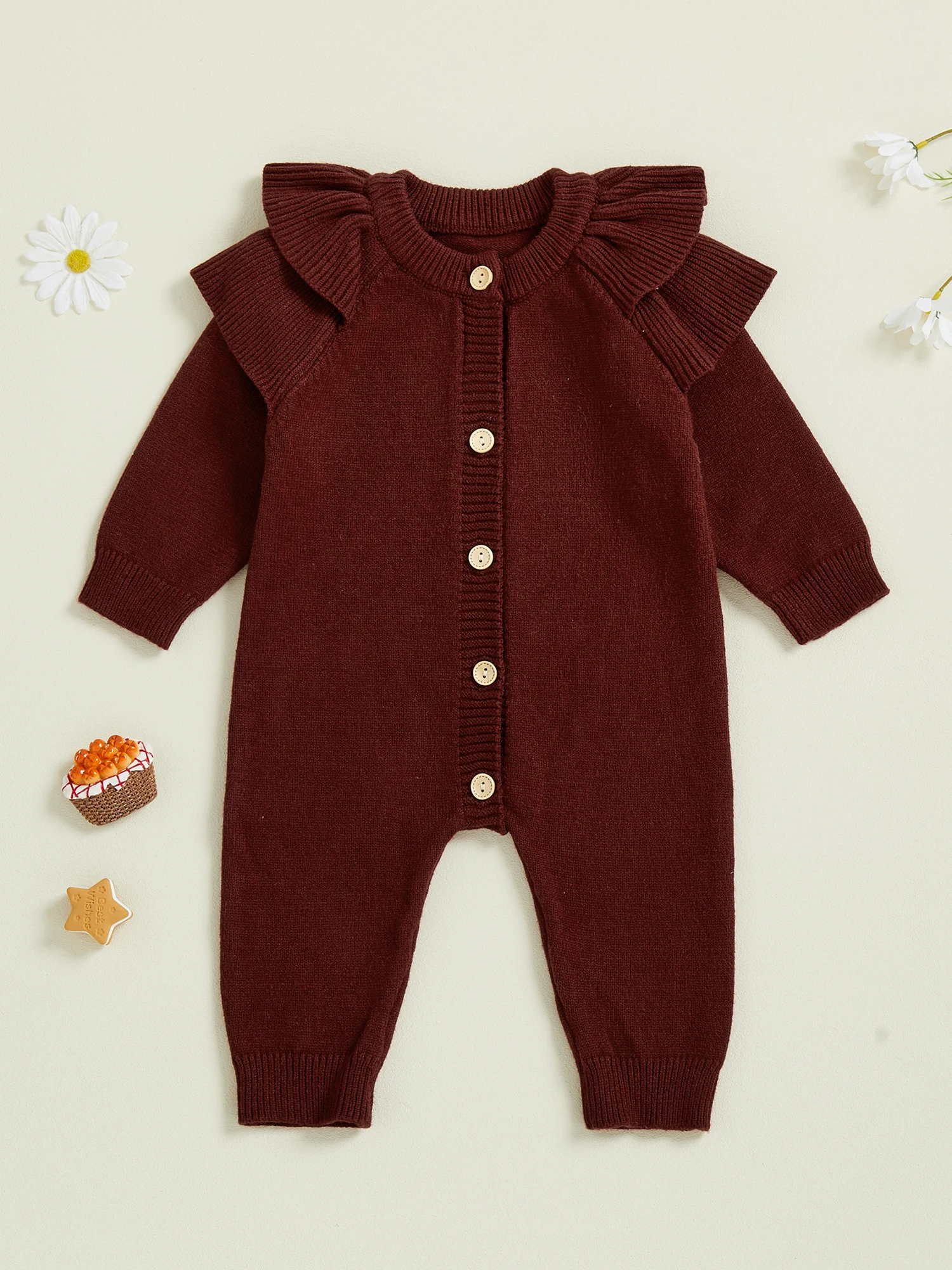 

Adorable Toddler Winter with Cute Ruffle Detail and Cozy Ribbed Knit - Button-Up Baby Romper for Fall