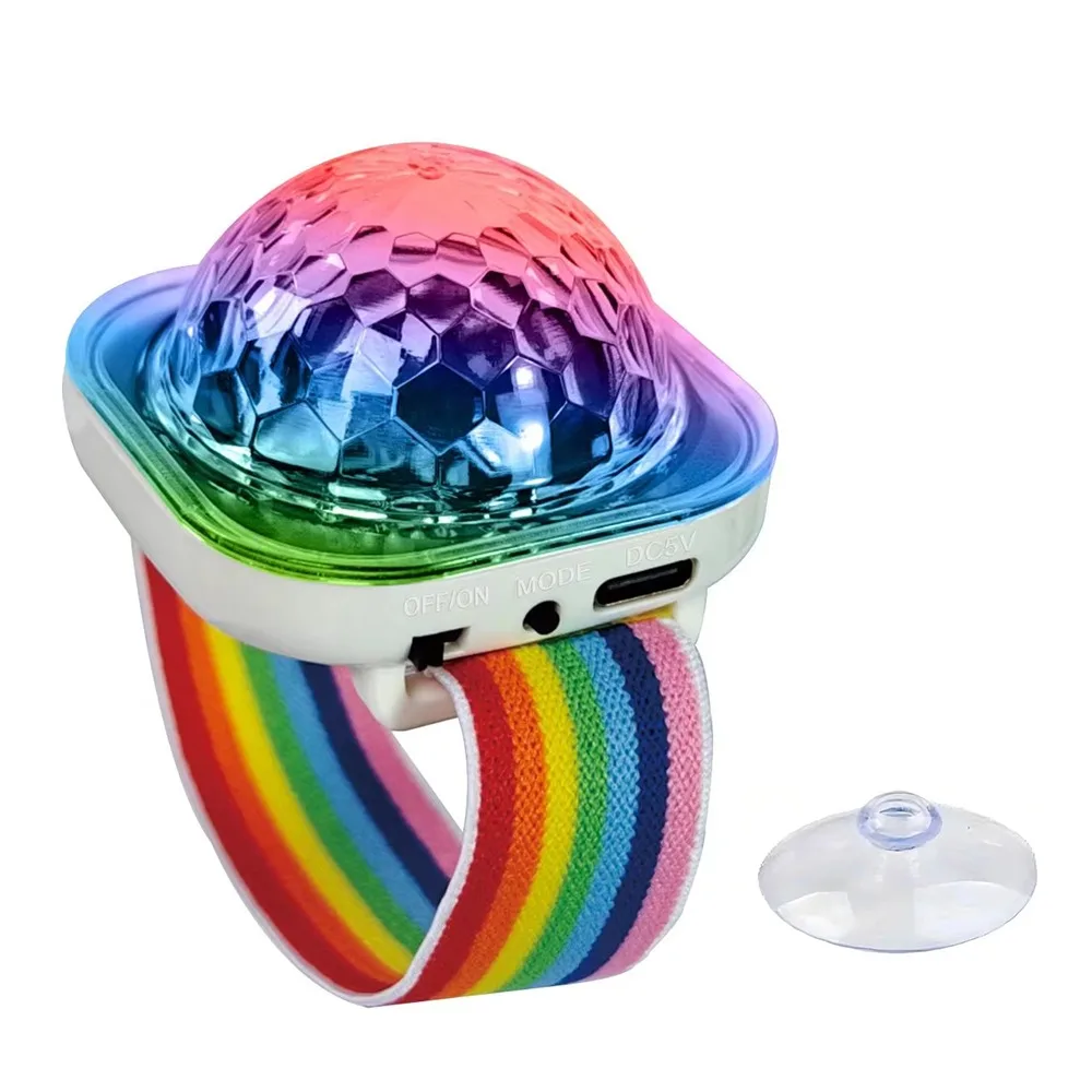 RGB LED USB Wristband Lights Portable with Suction Cup Disco Strobe Lights Multiple Lighting Modes Adjustable strap