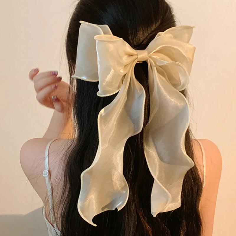 

Sweet Chiffon Bow Hair Clips Girls Blue Shining Satin Bowknot Hair Clips Ribbon Bow Barrette Hairpin Grip Ponytail Clip Headwear