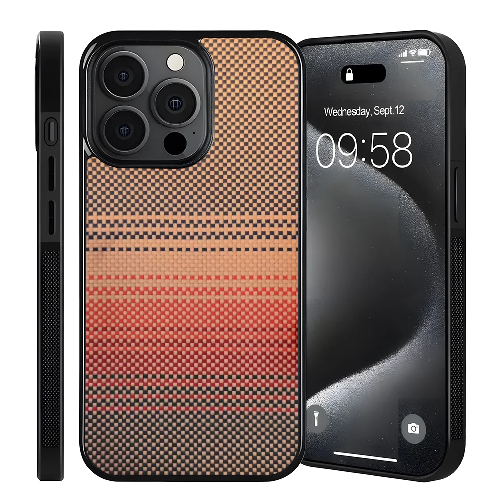 

Роскошный чехол для телефона из кевларового углеродного волокна с рисунком Sunset Glow Weave T700, высокопрочный противоскользящий чехол из кевларового углеродного волокна для iphone 15 16 pro/promax Silk Touch