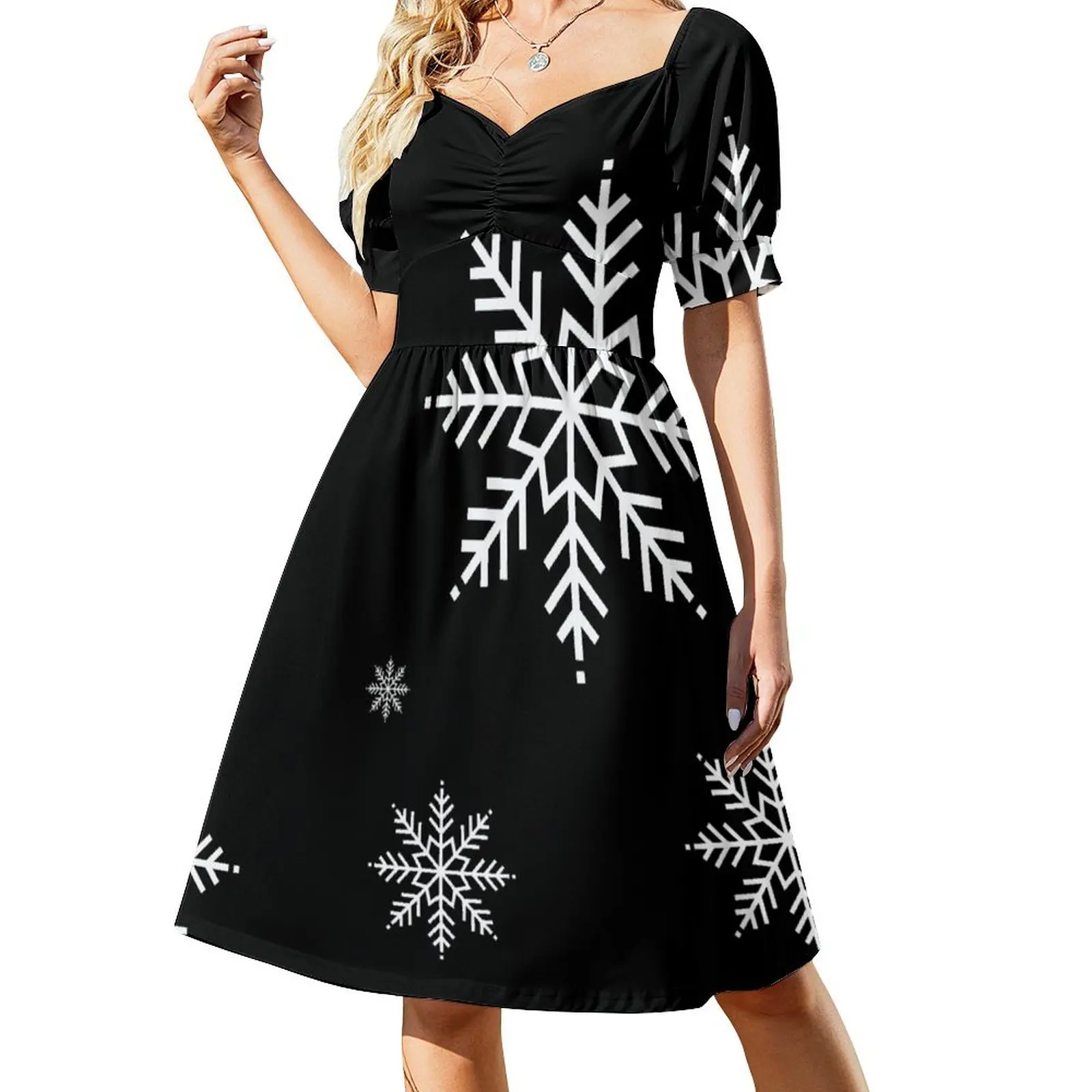 

Snowflakes. Black Christmas Short Sleeved Dress dress for women summer Dress women