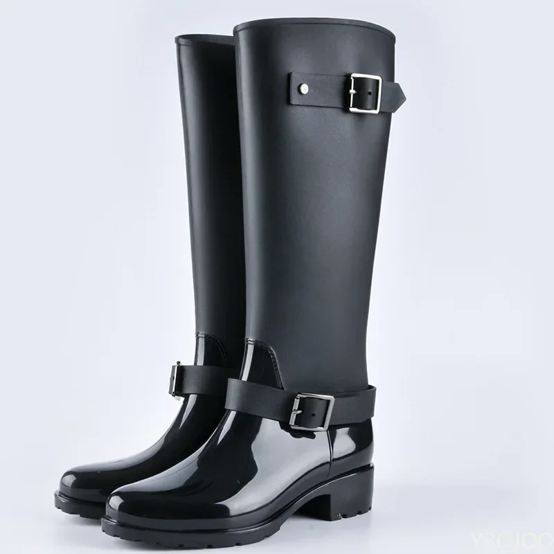 

Punk Style Zipper Tall Boots Women Pure Color Rain Boots Outdoor Rubber Water Shoes for Women 36-40 Size High Quality Rain Boots
