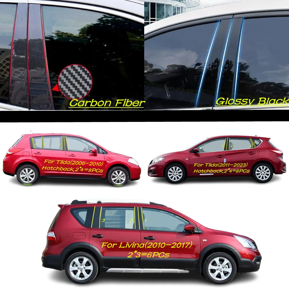 

Car PC Material Pillar Post Cover Door Trim Window Molding Sticker For Nissan Tiida Hatchback (2006-2023)/Livina(2010-2017)