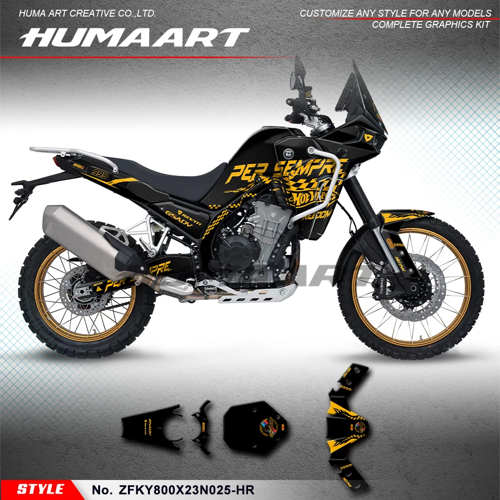

HUMAART Custom Sticker Motorcycle Graphic for KOVE 800X PRO 800X Rally Travel/Touring Edition Black Gold, ZFKY800X23N025-HR