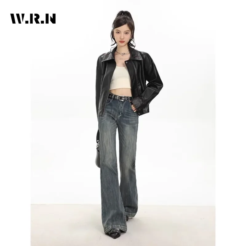 Female Y2K Harajuku Wide Leg High Waist Flared Jeans Pants 2023 Winter Women\'s Vintage Slim Streetwear Style Denim Trouser