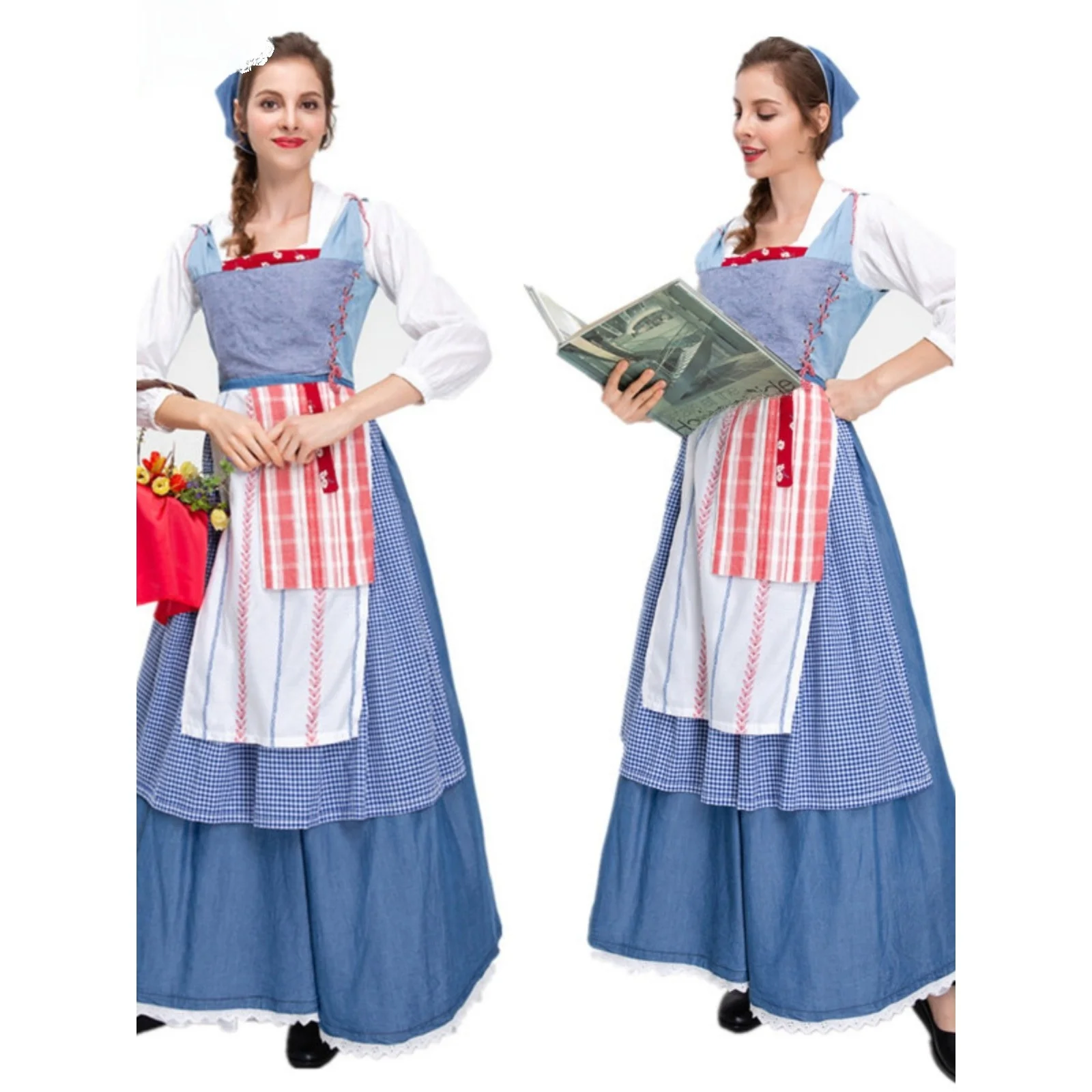 ชุดคอสเพลย์แม่บ้านสไตล์ชนบทสำหรับผู้ใหญ่ ชุดแฟนซีสำหรับการแสดง ชุดเดรสแฟชั่นสตรี