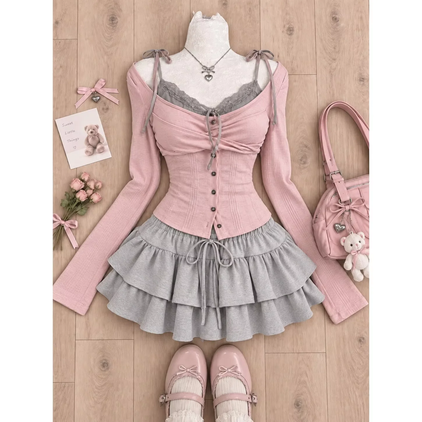 Y2K Streetwear Lolita Skirt Set Women Gothic Vintage Lace Tops Casual Fashion Mini Skirt Elegant Spicy Girl Casual Daily image 2