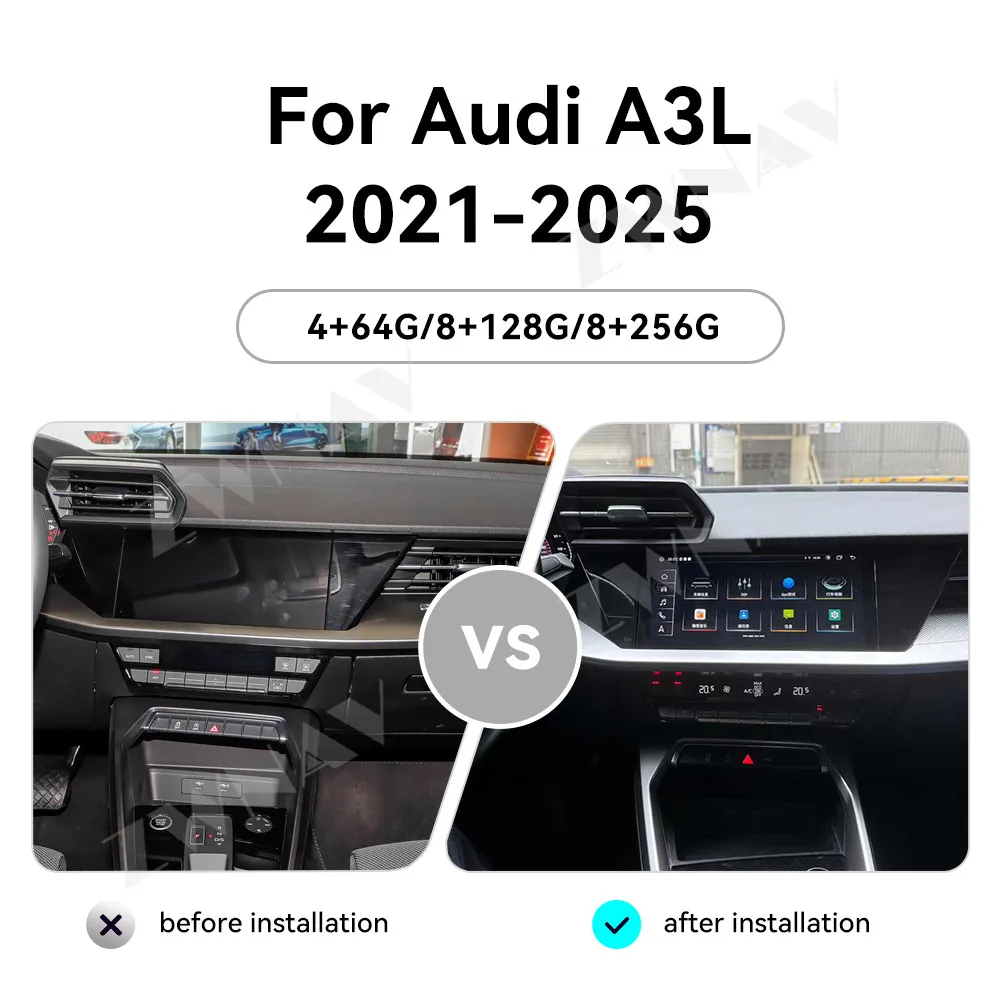 Carplay Car Radio 10.1 inch Touch Screen For Audi A3L 2021-2025 Android 13 Car GPS Navigation Multimedia Player Head Unit Auto