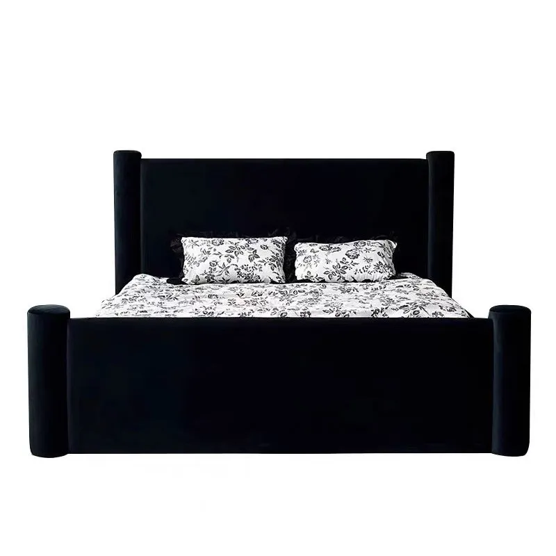 

Французская ретро-кровать в стиле винтаж, мягкая, двуспальная, из темно-синей ткани, для главной спальни, кровать для молодоженов, популярная в интернете.