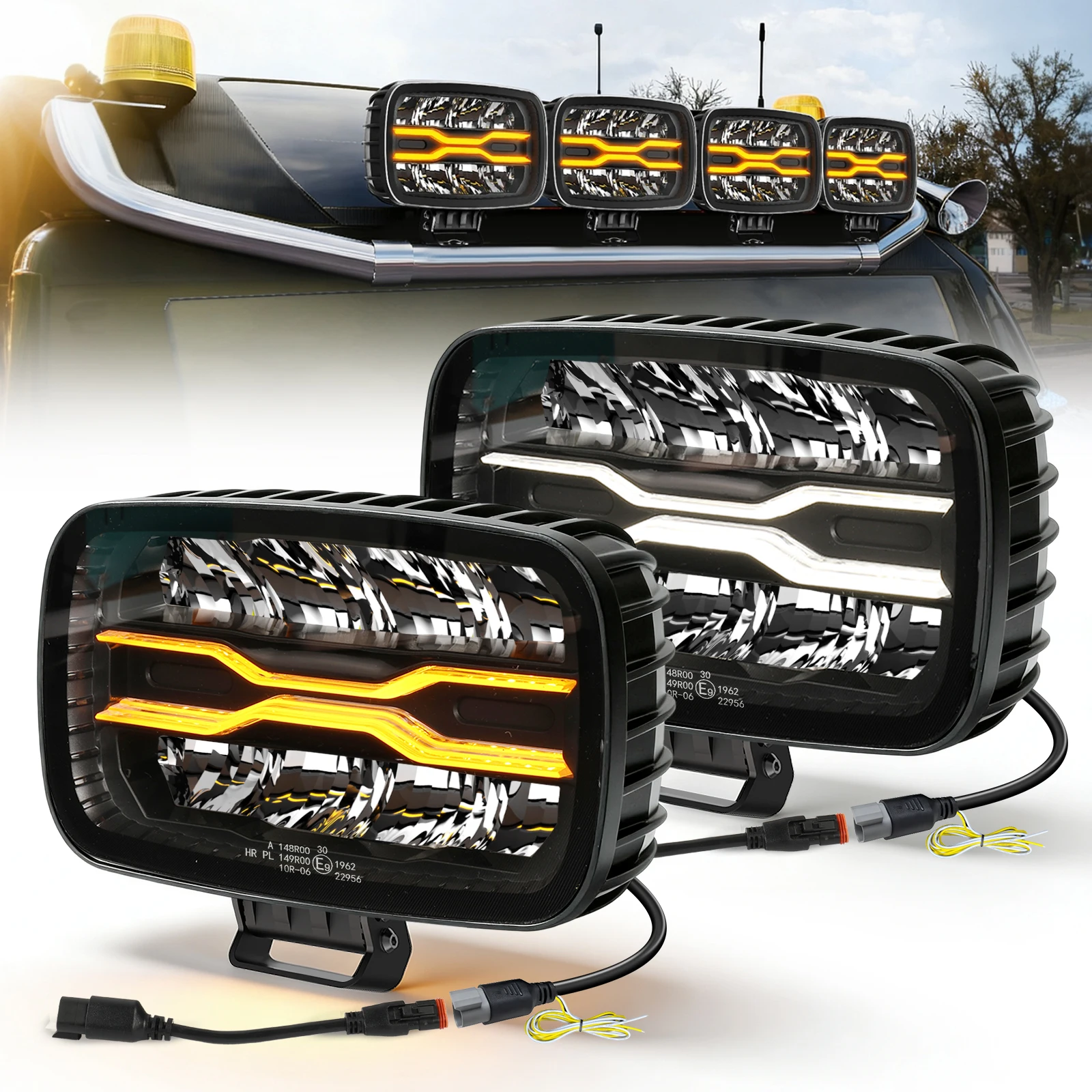 

Светодиодная фара HAOLIDE 10 дюймов для автомобиля, бело-желтый свет, DRL, противотуманная, с антибликовым отражателем, для бездорожья, вспомогательная, 12В/24В