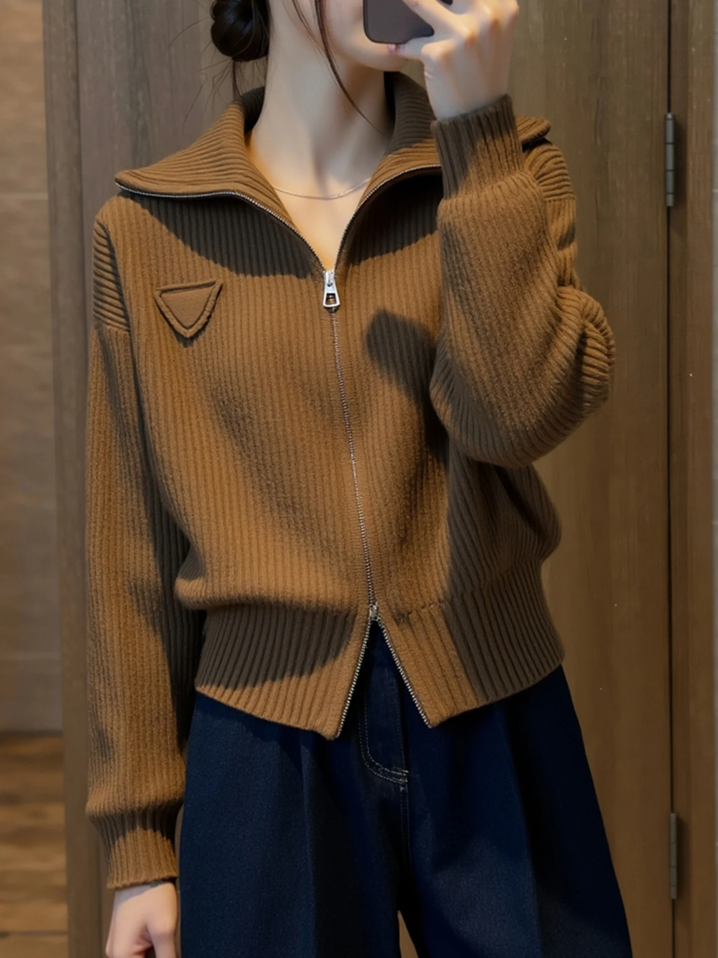 سترة صوفية كاجوال مريحة طويلة Sve Camere للسيدات مقاس كبير للشتاء، بلوزة محبوكة بألوان بسيطة #2