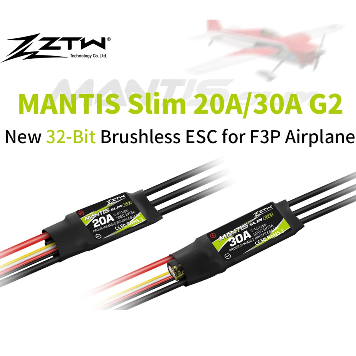 ZTW 32-Bit ESC Mantis Slim G2 20A/30A 2-4S SBEC 6V/3A Brushless Speed Controller For RC Airplane Fixed-wing F3P Indoor 3D Flying