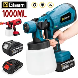 Gisam 1000ML Electric Cordless Spray Gun HVLP Paint Sprayer For Furniture Coating Airbrush Tools For Makita 18V Battery Pins