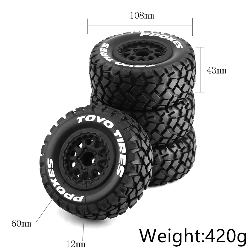 Neumático de rueda de camión de campo corto, rueda hexagonal de 12mm para Traxxas Slash Arrma Senton HuanQi 1/10 Vkar 10sc HPI HSP, 110, 727mm