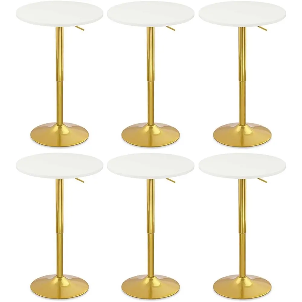 

Adjustable Height 6-Pack Bistro Pub Table, Gold Base, 360° Swivel, White