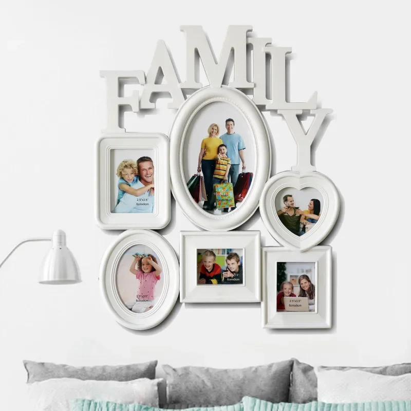 Family Photo Frame Wall Hanging 6 Multi-Sized Pictures Holder Display Home Decor Gift 30X37Cm Back Side with Pull Tabs