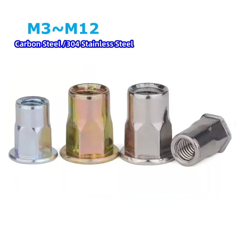 

M3 M4 M5 M6 M8 M10 M12 Carbon Steel Hex Hexagon Flat Head Binding Rivet Nut Insert Rivnut Nutsert Metric Thread