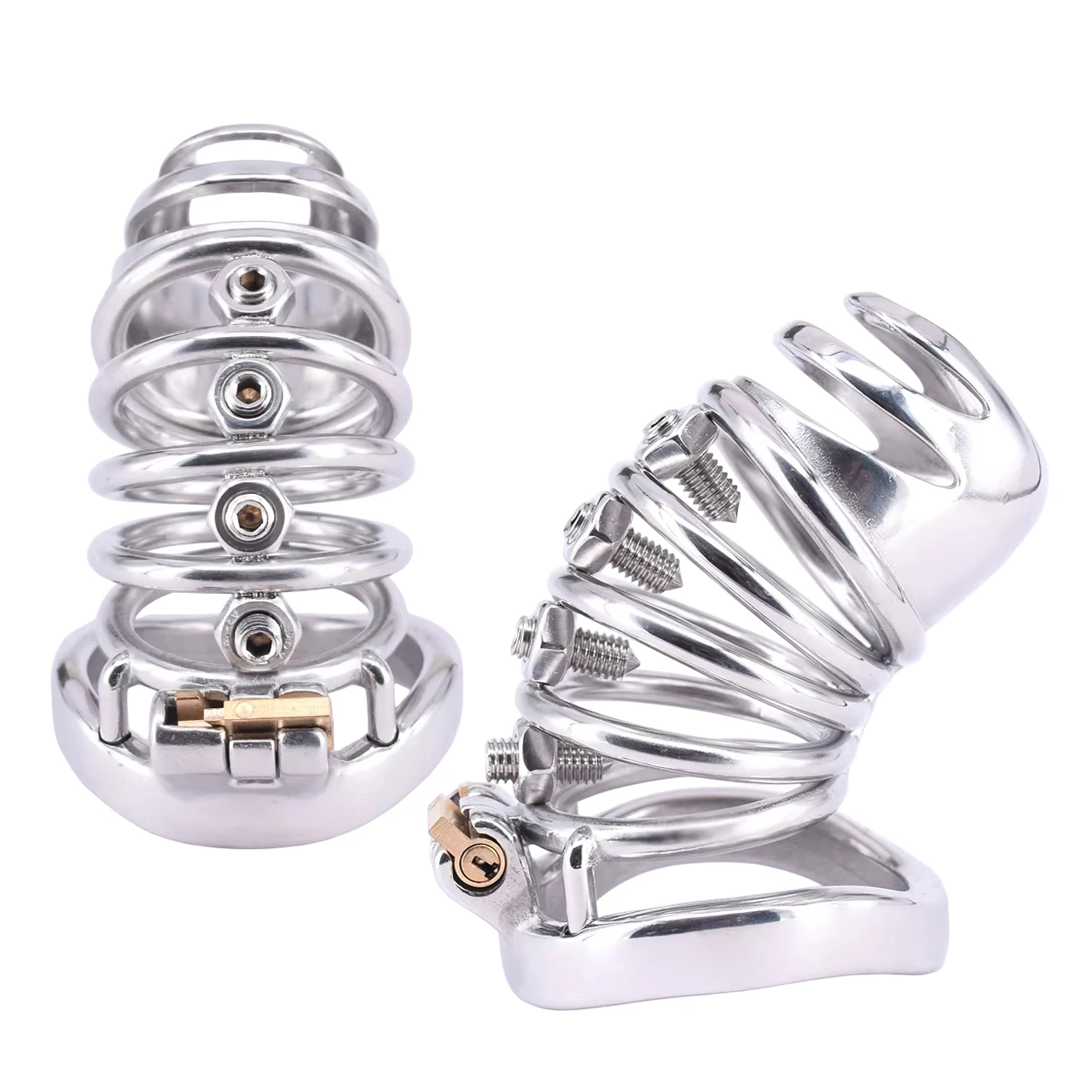 FRRK 50 Long Spiked Chastity Device Stainless Steel Penis Cage Male Extreme Penis Cuffs Locked In Metal Cock Cage Men's Sex Toys