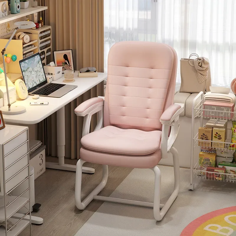 Ergonomic Bow Back Computer Chair for Girls Bedroom Study Dorm Office Comfortable Fixed Footrest Student Seating