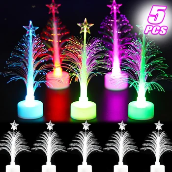 LED Christmas Fiber Optic Tree Night Light Colorful Mini Flash Xmas Tree Lamp Children Gift for Home Bedroom Holiday Party Decor