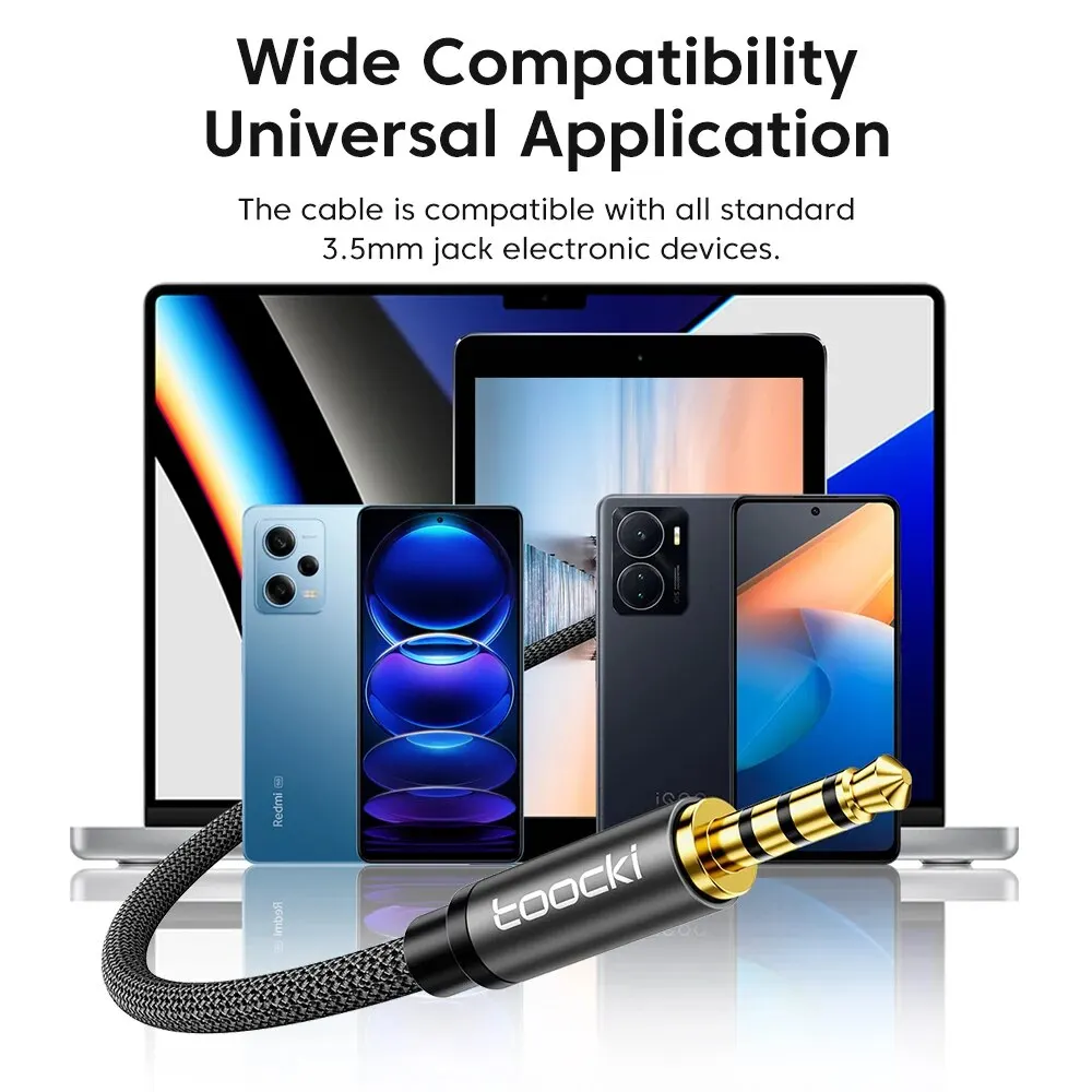 Toocki Audio 3.5mm Male to 3.5mm.Female 4 Poles Extension Jack AUX Cable For PC Smartphones Microphones Headphones Speaker Cord