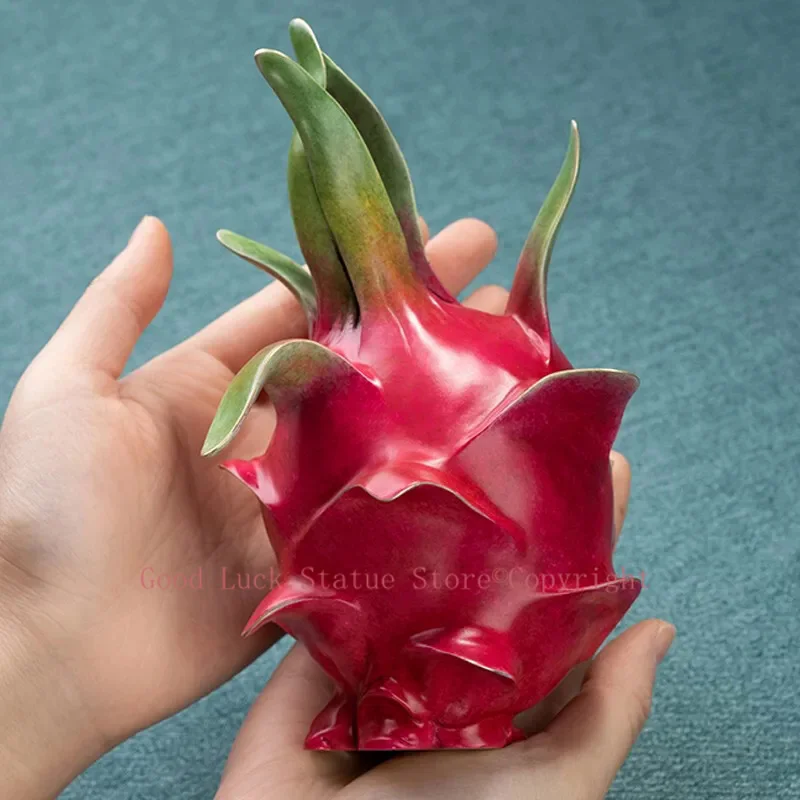 Unique 100% Pure handmade 3D bronze carving ART Auspicious GOOD LUCK pitaya Fruits Mascot statue HOME BAR STORE decorative art