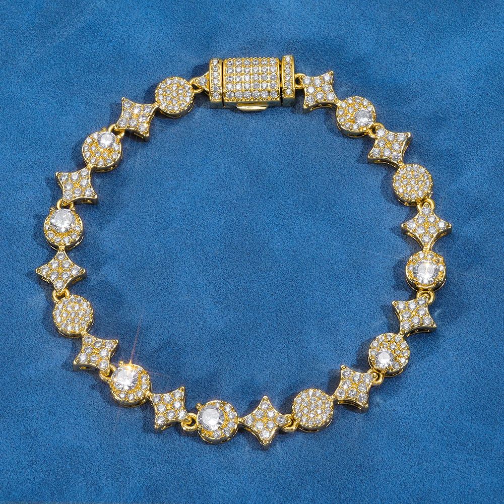 Hip Hop Accessory 6mm Star Tennis Bracelet Brass Iced Out AAAAA Cubic Zirconia Luxurious High End Men's and Women's Jewelry Gift