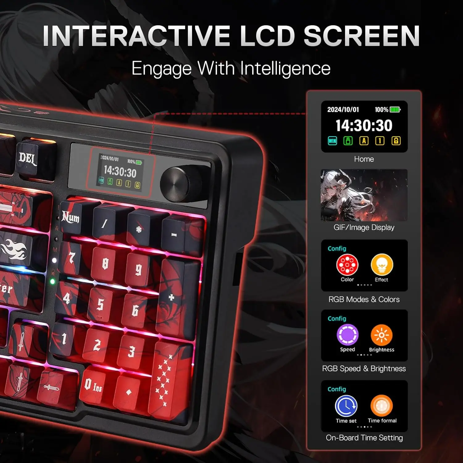 Redragon K719 PRO Wireless Gasket Gaming Hype Screen & Knob, 95 Keys Mechanical Keyboard,Easy-Control 1.14’’ TFT Info Display