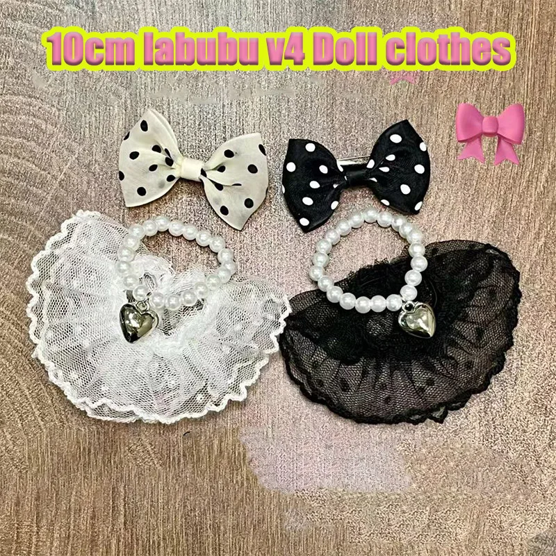 

Anime Doll Clothes for 10cm Mini Labubu Doll Outfit Designer Luxury Polka Dot Dress Clothes Toy Labubu V4 Love Doll Accessorie