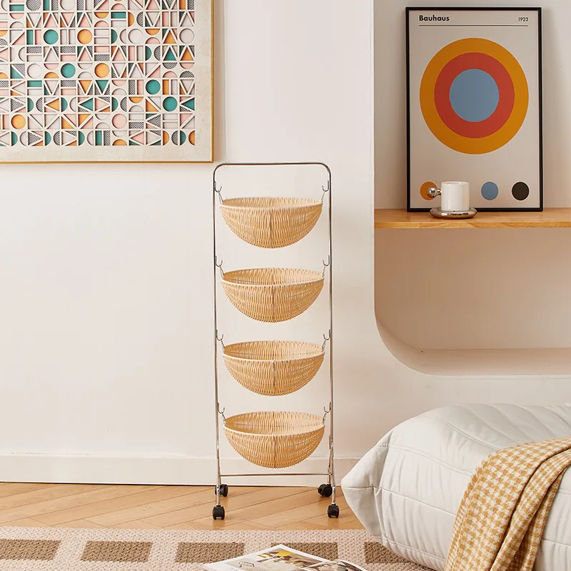 

Nordic kitchen rack removable snack cart rattan multi-layer household stacked storage rack multi-function