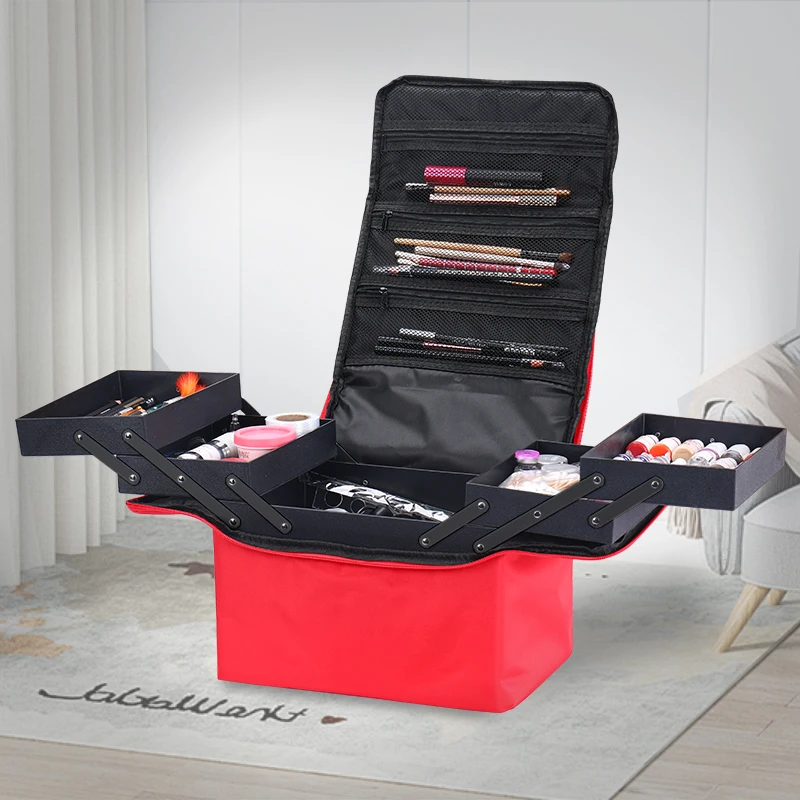 

Multi Function Folding 4 Trays Professional Cosmetic Storage Bag Box , Lady Portable Nail Makeup Tool Box