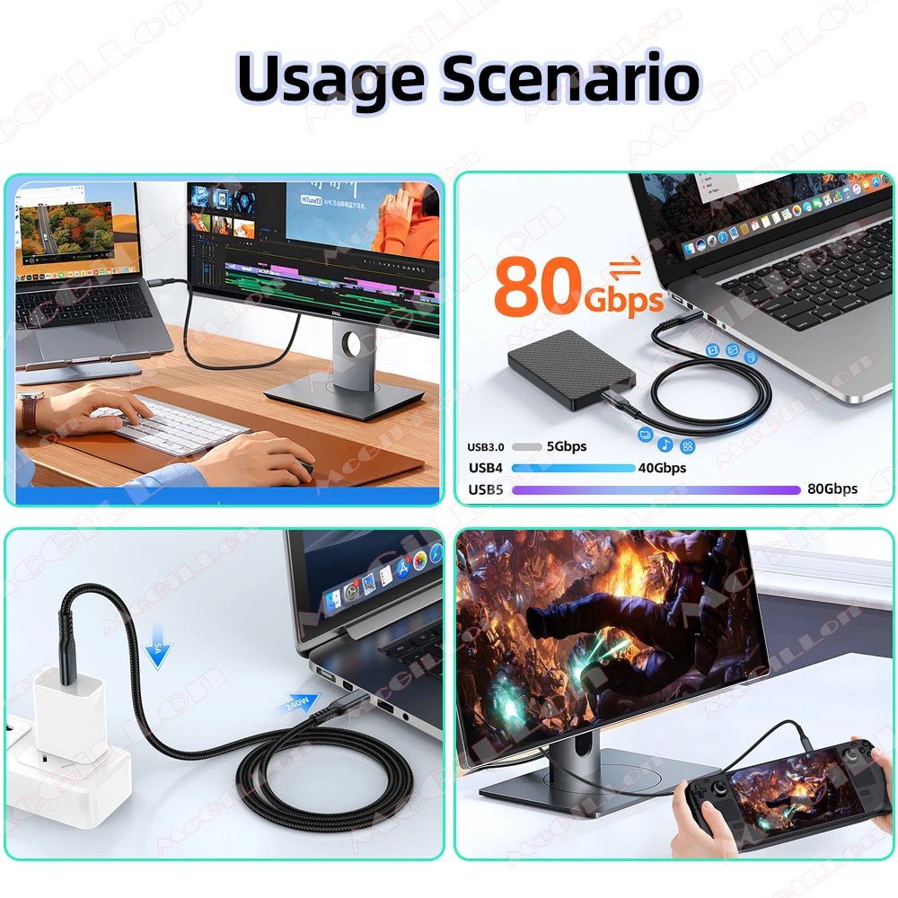 PD240W 80 Gbit/s USB 5 für Thunderbolt 5 Typ C Kabel 16K 48V/5A Typ-C zu USB C für iPhone 17 Pro Tablet Schalter Laptop MacBook Pro – Detail 7