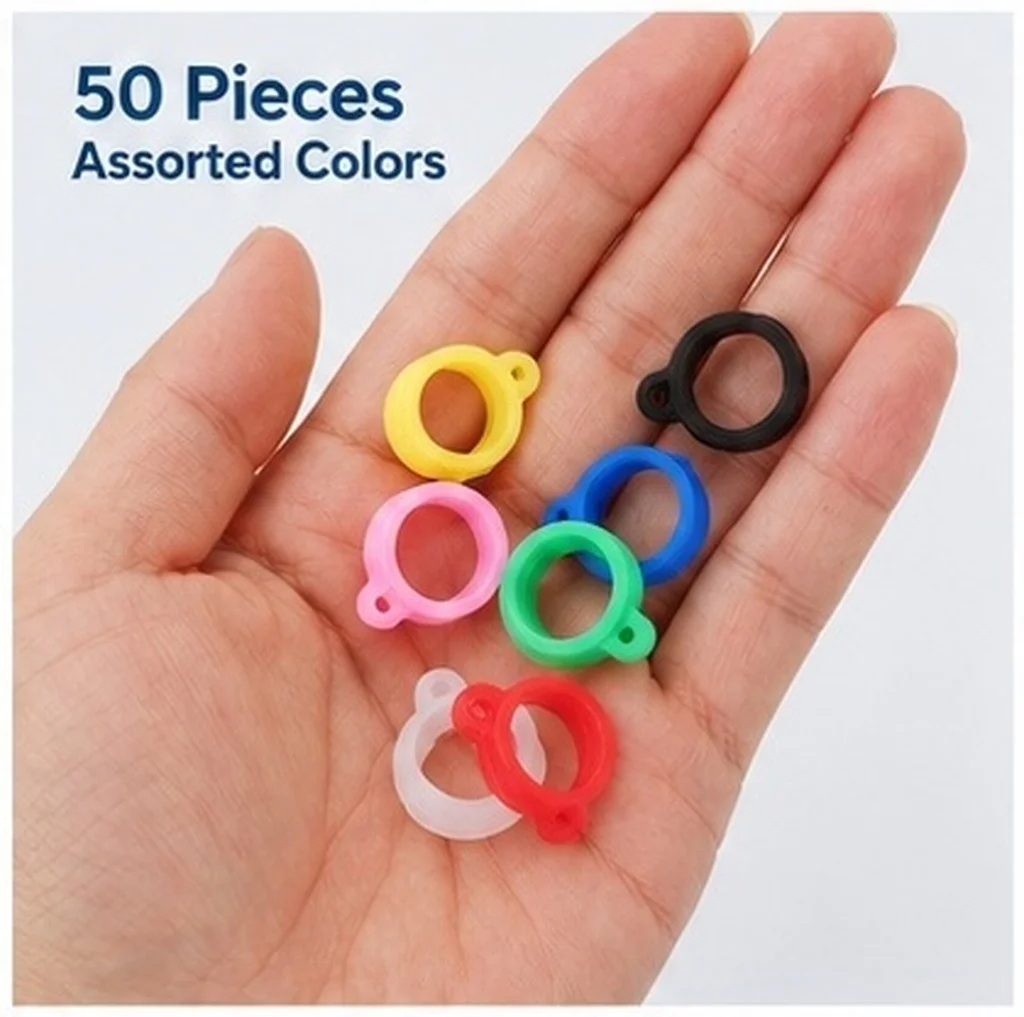 50Pcs 13Mm Silicone Anti-Slip Ring Tightener Keychain Hooks Bulk Rubber Pen Holder Lanyard Necklace Adjustable Pendant Carrier