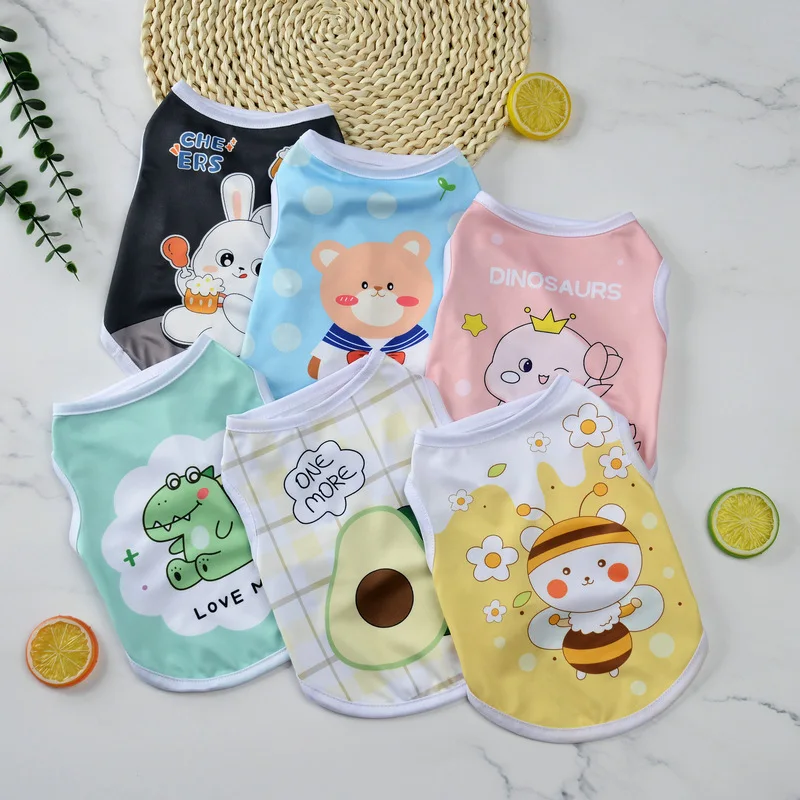 

Pet Dog Spring Summer Vest Puppy Cat Clothes Pet Clothing Cute Cartoon Printed Vest Thin Breathable Dog Supplies
