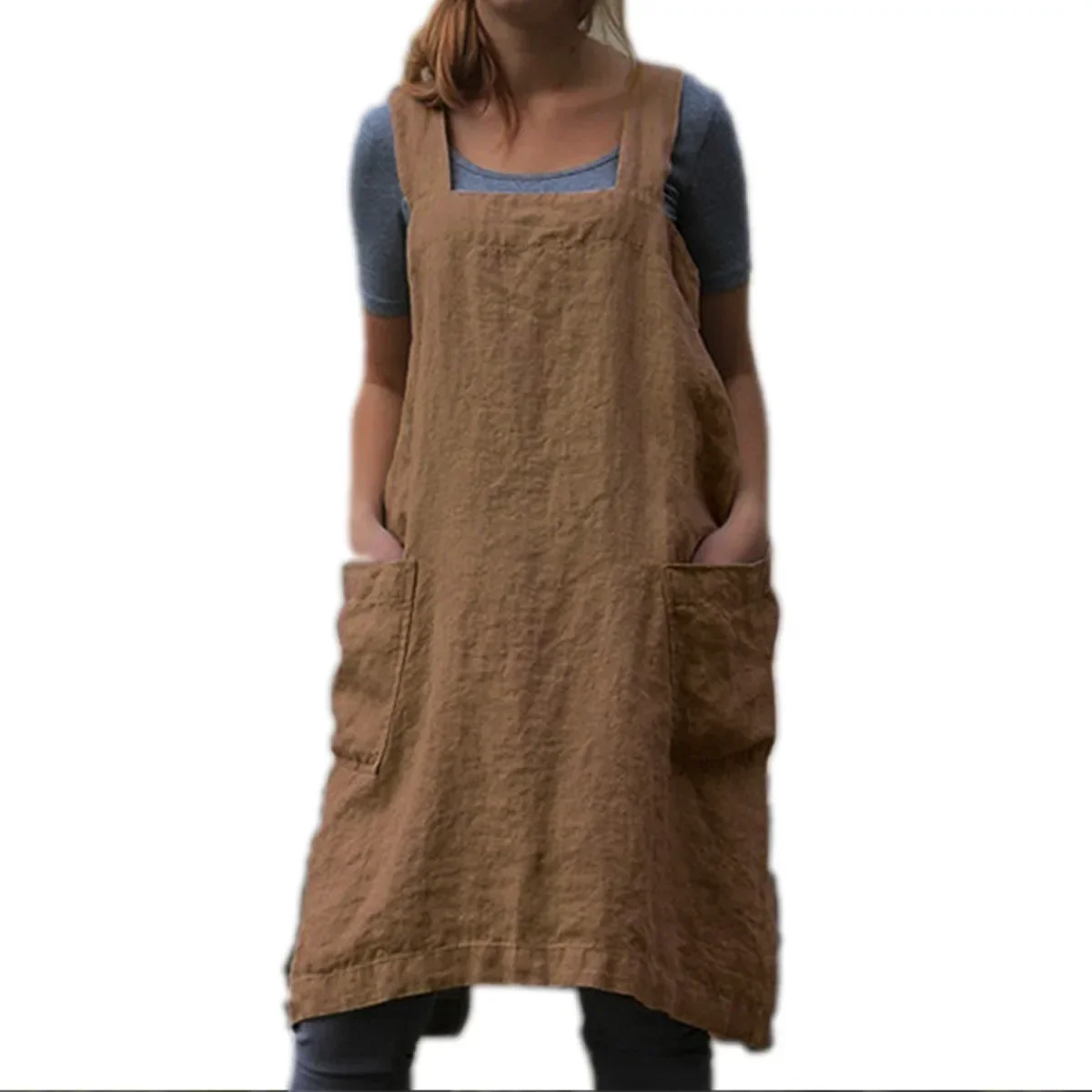 Women\'s S-5XL size Cotton and linen apron long circumference home clothing loose linen long dress summer dress